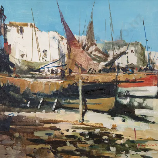 Claudio Simonetti (b 1929) - Boats Docked at Marina