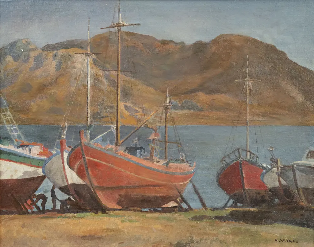 Cedric Savage (1908 - 1969) - Boats on the Dry Image 1++
