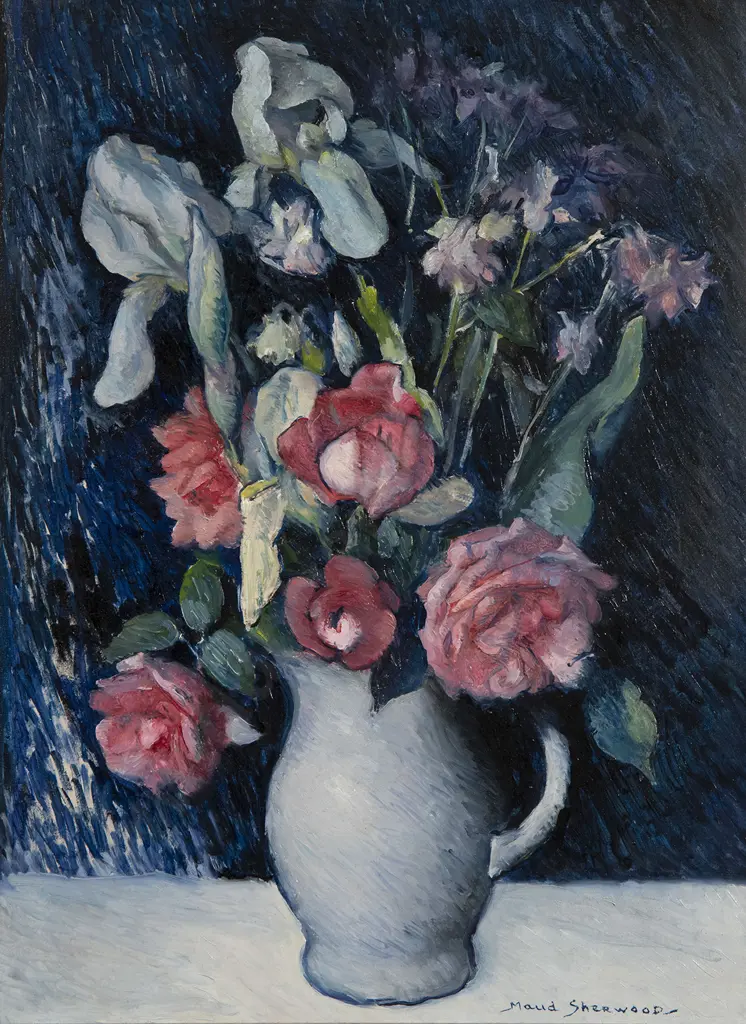 Maud Sherwood (1880-1956) - Still Life with Roses & Iris Image 1++