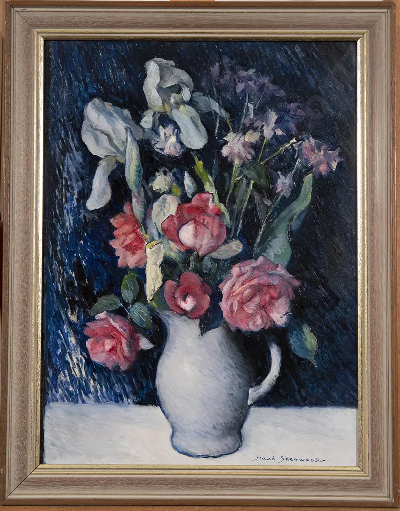 Maud Sherwood (1880-1956) - Still Life with Roses & Iris Image 1++