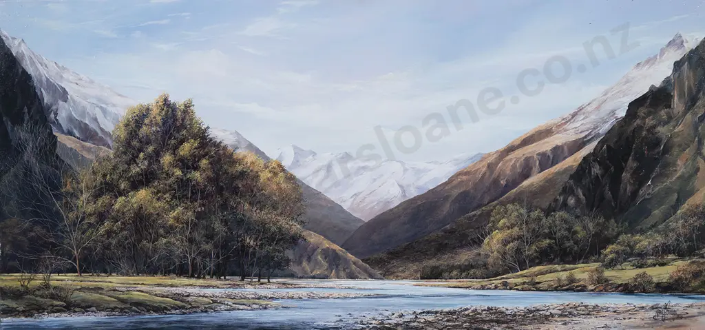 Craig Primrose (b 1956) - Matukituki towards Triple Peak and Alta Image 1++