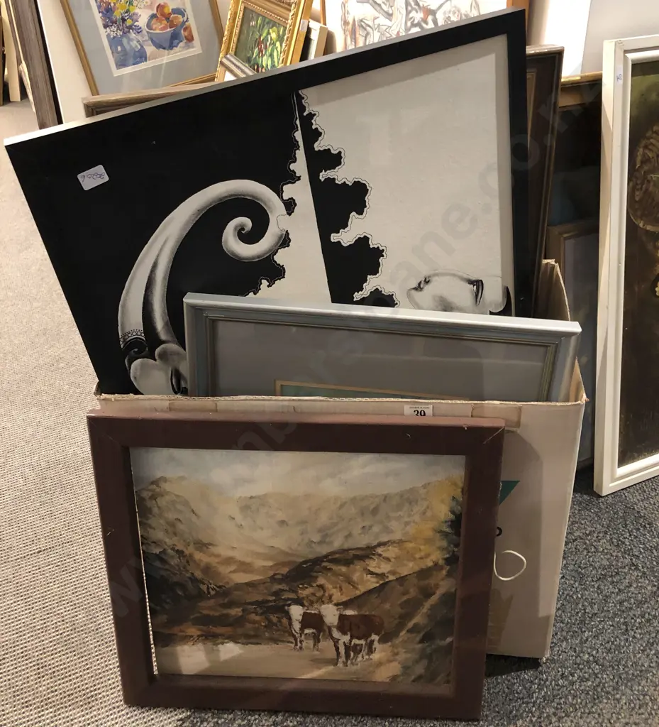 Box of Six Assorted Framed and Unframed Works Image 1++