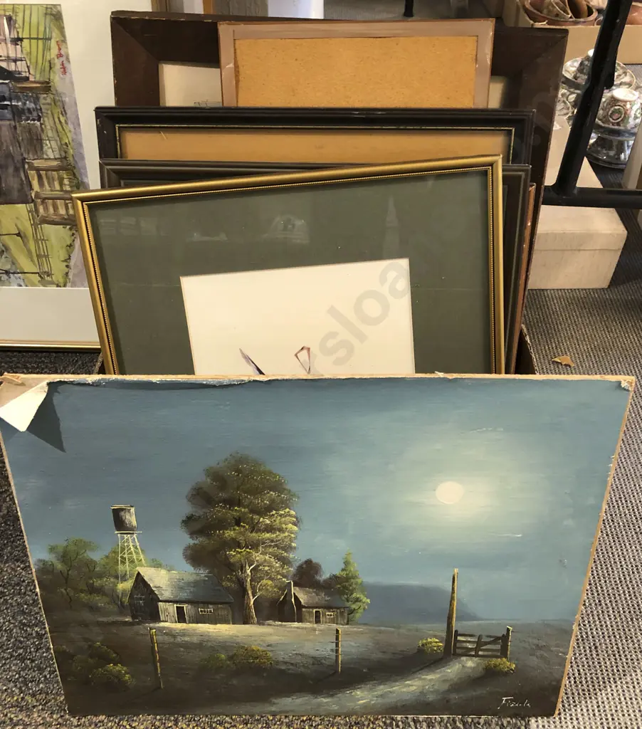 Box of Eight Assorted Loose and Framed Works Image 1++
