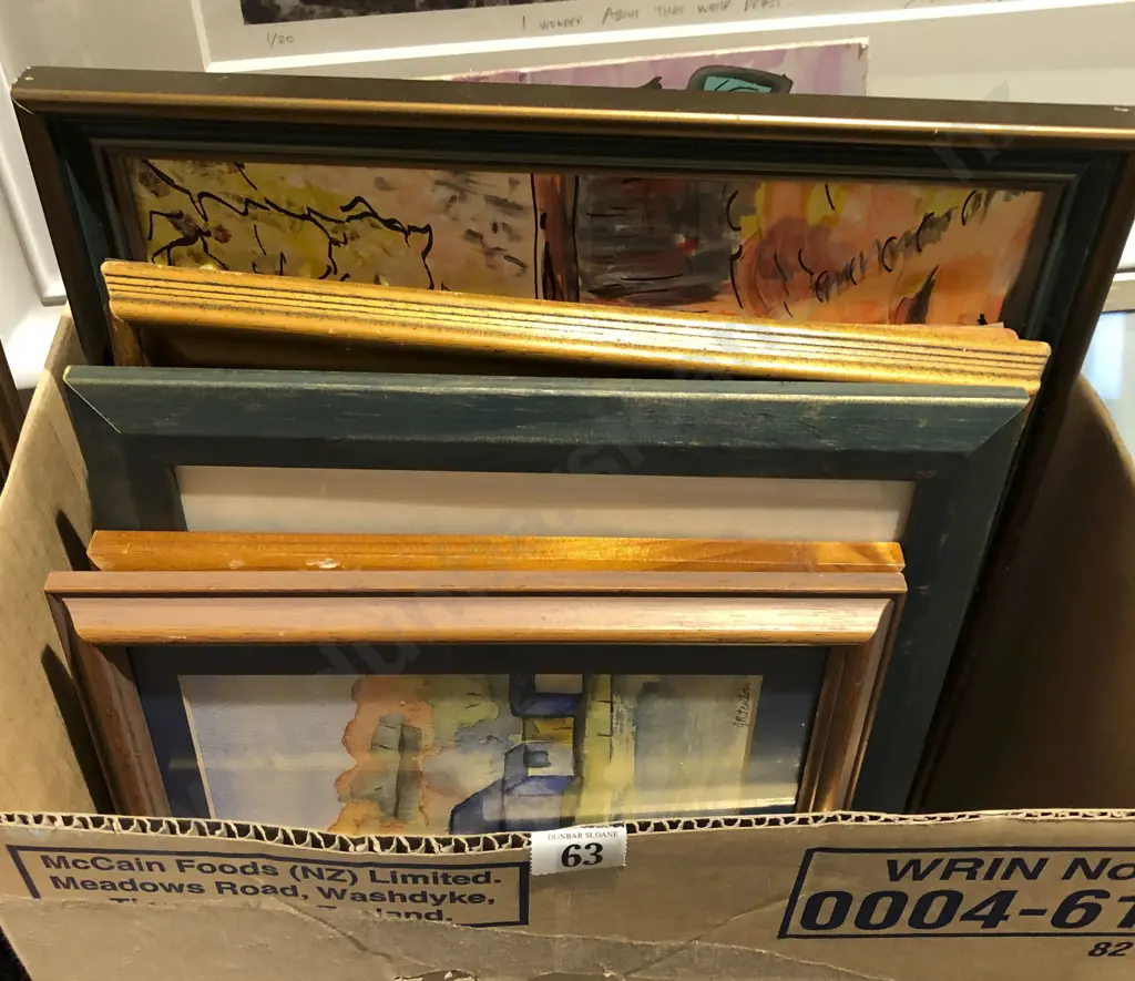 Box of Assorted Framed and Unframed Works Image 1++