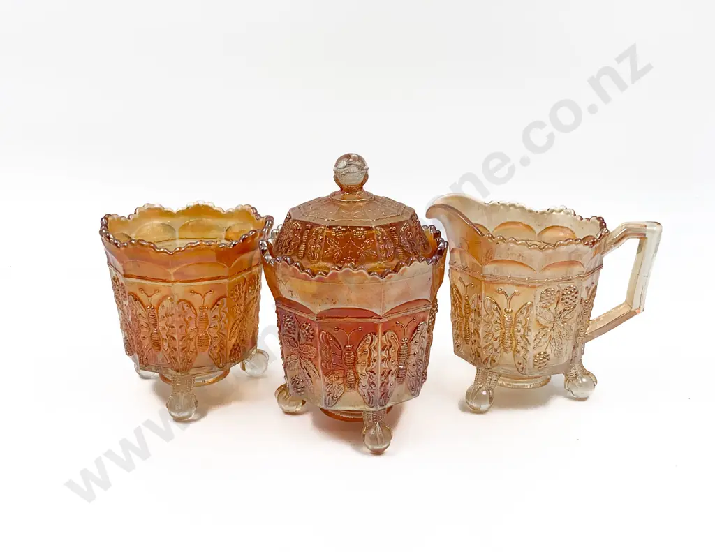 Carnival Glass Milk Jug Sugar Bowl and Whipped Cream Bowl Image 1++