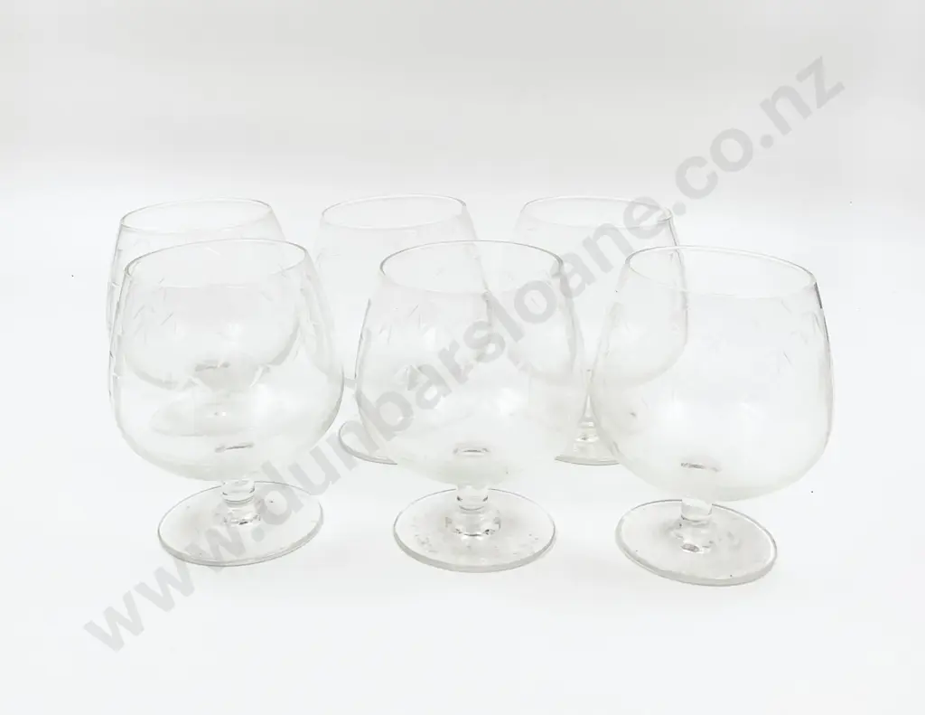 Six Etched Brandy Balloons Image 1++