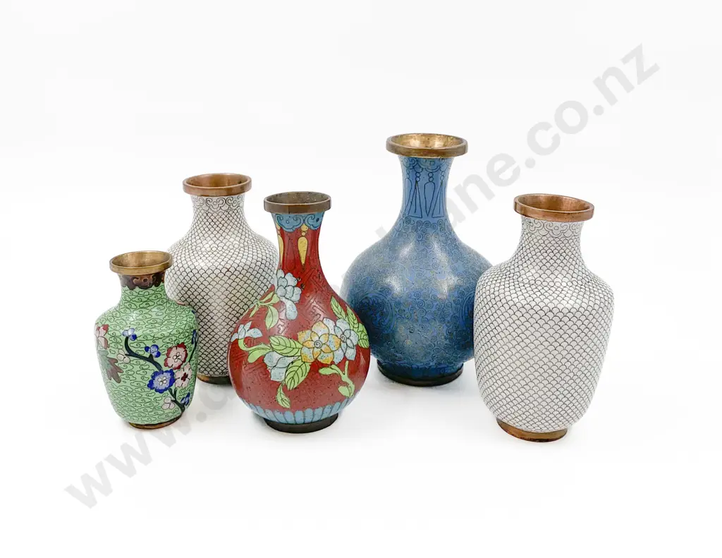 Five Assorted Cloisonné Vases Image 1++