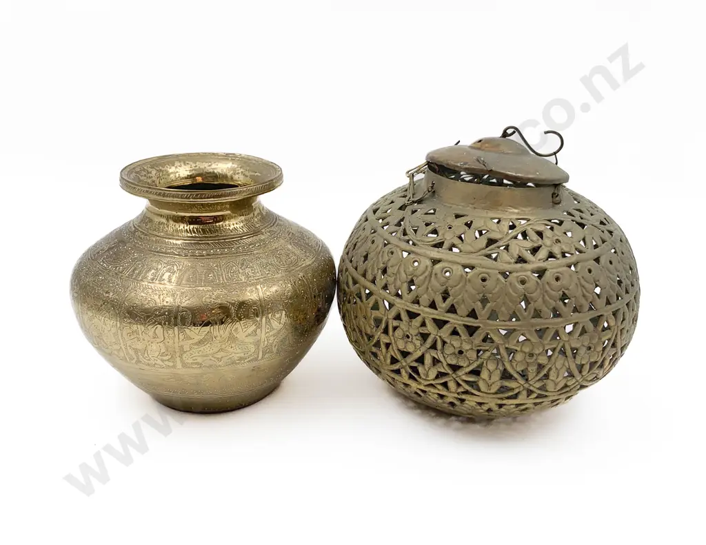 Brass Hanging Incense Burner Together With Brass Vase Image 1++
