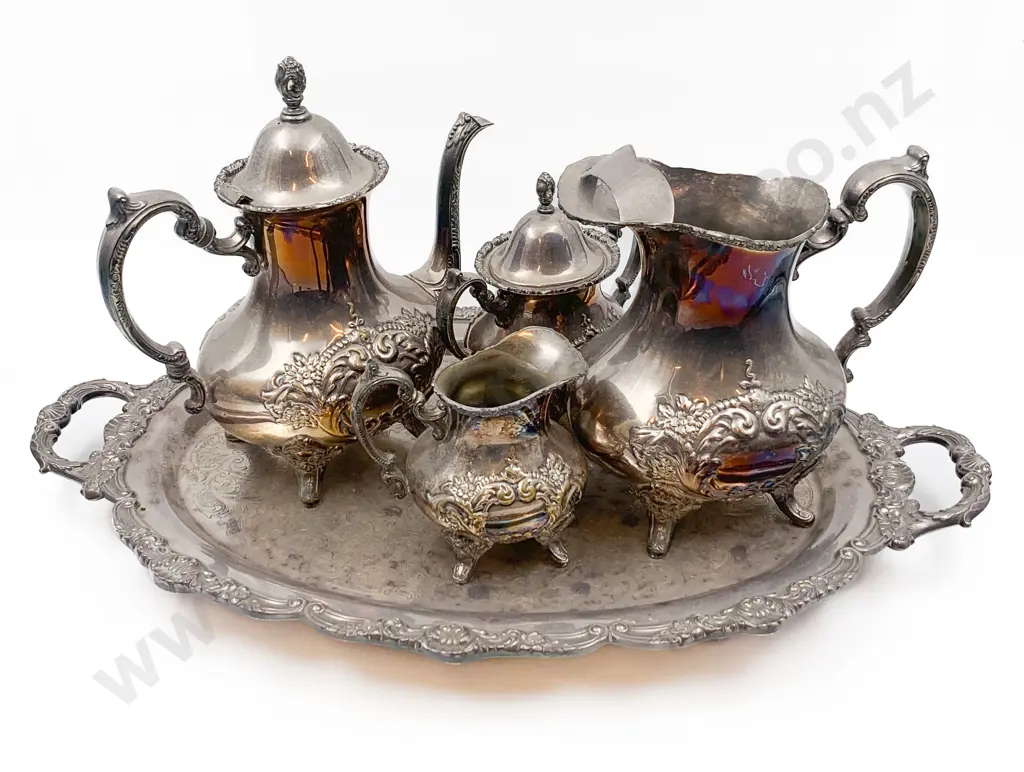 Four Piece Poole S/P Tea Set on Double Handled Tray Image 1++