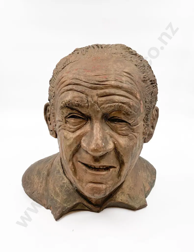 Painted Terracotta Bust of Sid James "Carry On Fame" Image 1++