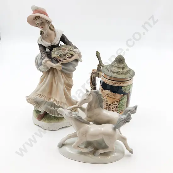 Qty of Assorted Including Ceramic Figures and Floral Ornaments and Bookends etc.