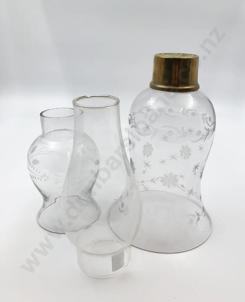 Small Box of Assorted Etched Glass Lamp Shades Image 1++