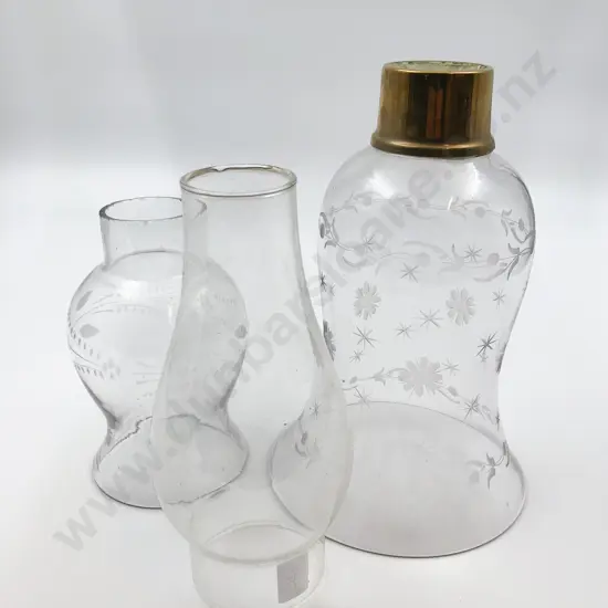 Small Box of Assorted Etched Glass Lamp Shades