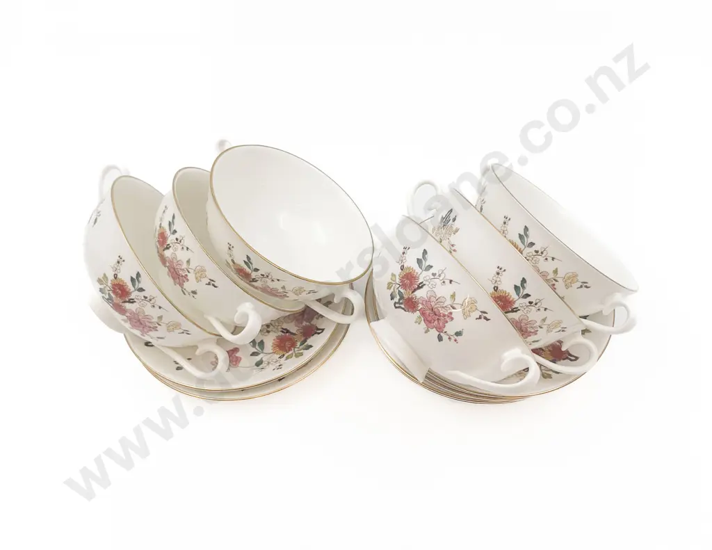 Six Royal Albert "New Romance" Soup Cups and Saucers Image 1++