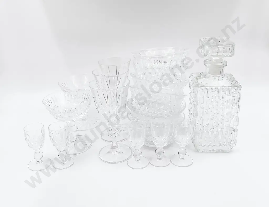 Small Qty of Assorted Crystal Together With Pressed Glass Decanter Image 1++