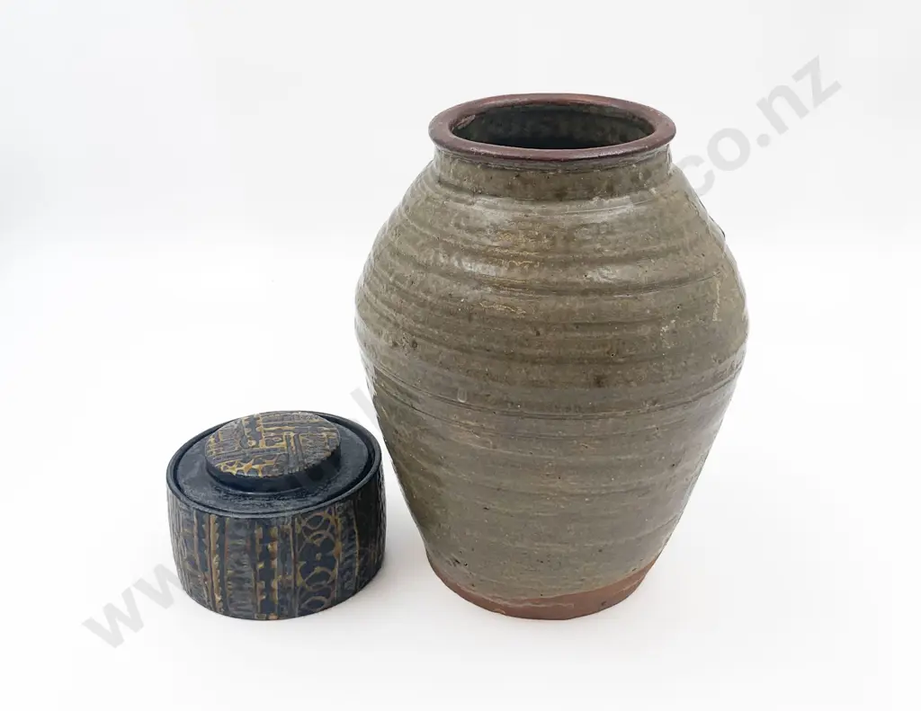 Royal Copenhagen Lidded Pottery Jar Together With Pottery Vase Image 1++