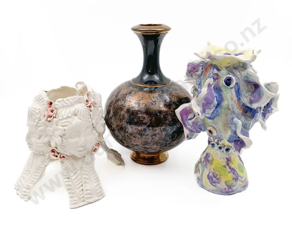 Lustre Pottery Vase Together With Two Abstract Pottery Vases Image 1++
