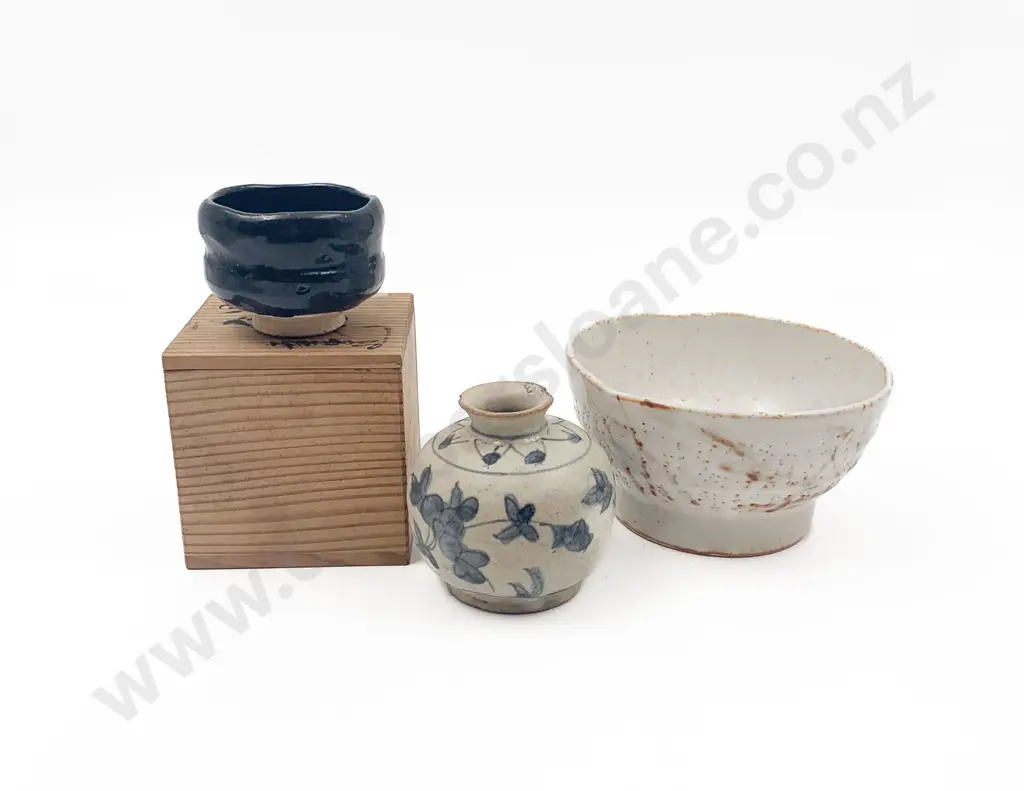 Two Japanese Tea Bowls Together With Provincial Ming Pot Image 1++