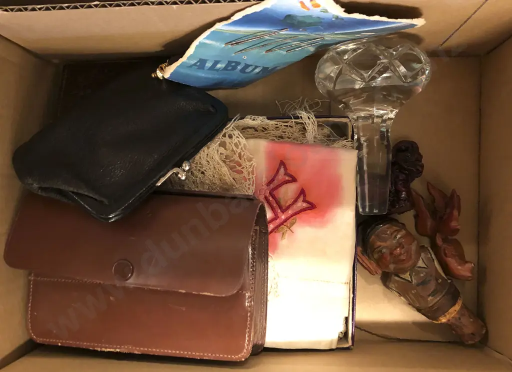 Box of Assorted Including Purses and Vintage Lace and Decorative Hat Pins etc. Image 1++