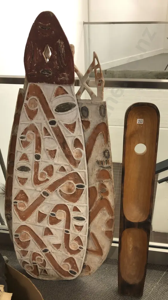 Two PNG Shields Together With Carved Wooden Trough Image 1++