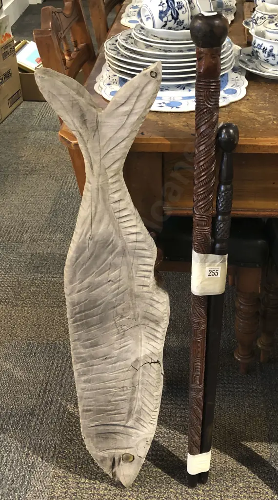 Two Pacific Carved Walking Sticks Image 1++