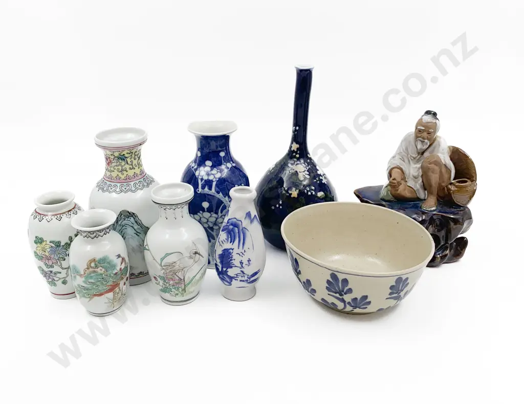 Small Box Qty of Assorted Asian Vases and Figure Image 1++