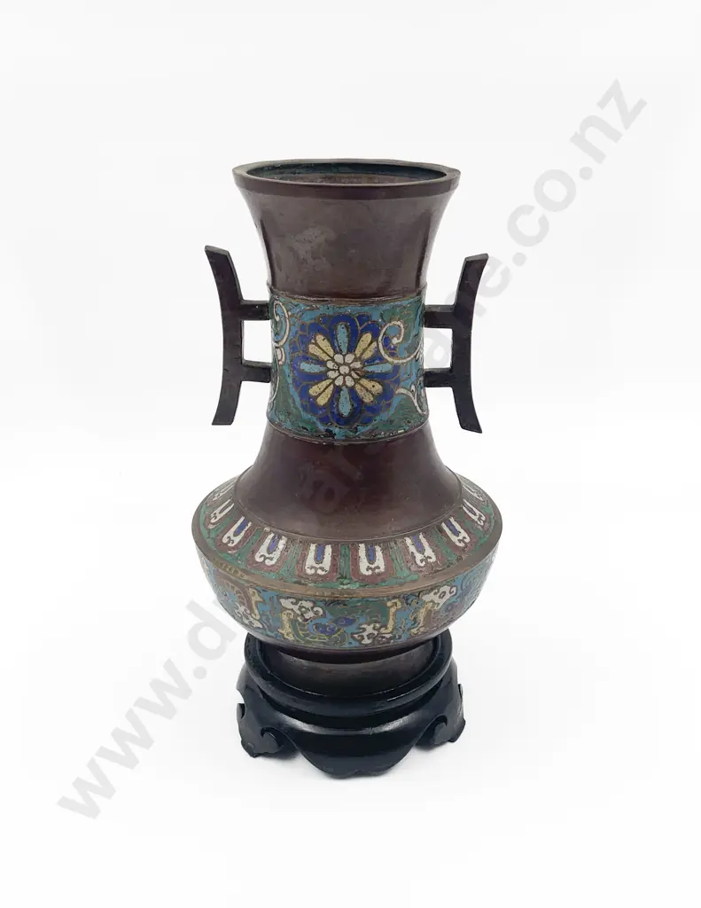Late C19th Chinese Bronze & Champleve Vase Image 1++