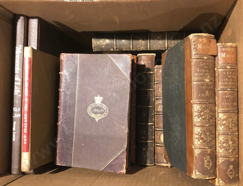 Box of Assorted Leather Bound Books Image 1++