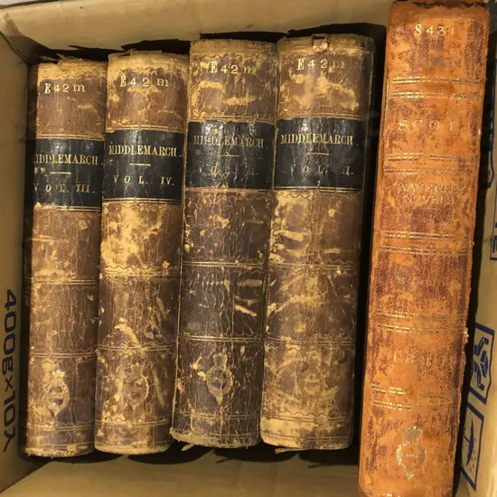 Box of Assorted Leather Bound Books
