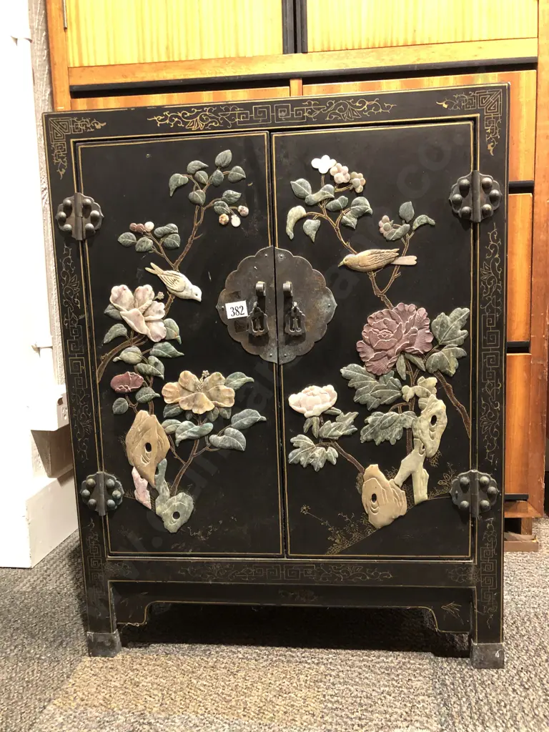 Embossed and Lacquered Asian Side Cabinet Image 1++
