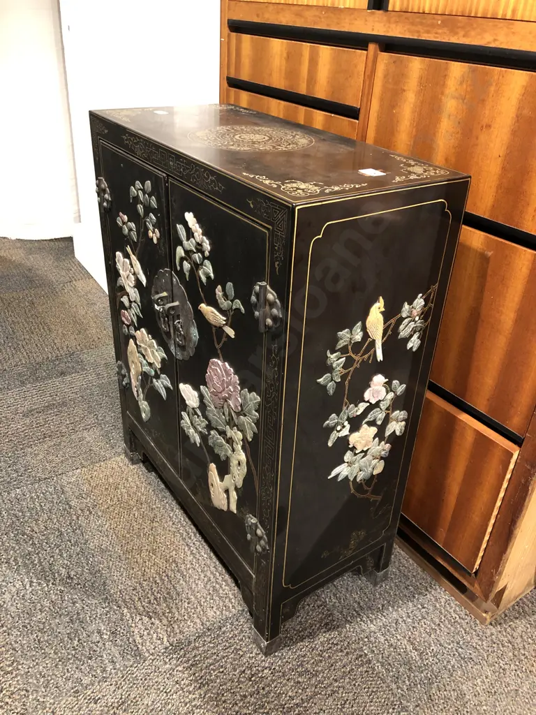 Embossed and Lacquered Asian Side Cabinet Image 1++