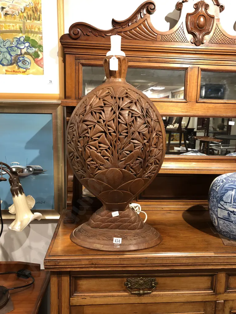 G M Malik & Co Carved Wooden Table Lamp Image 1++