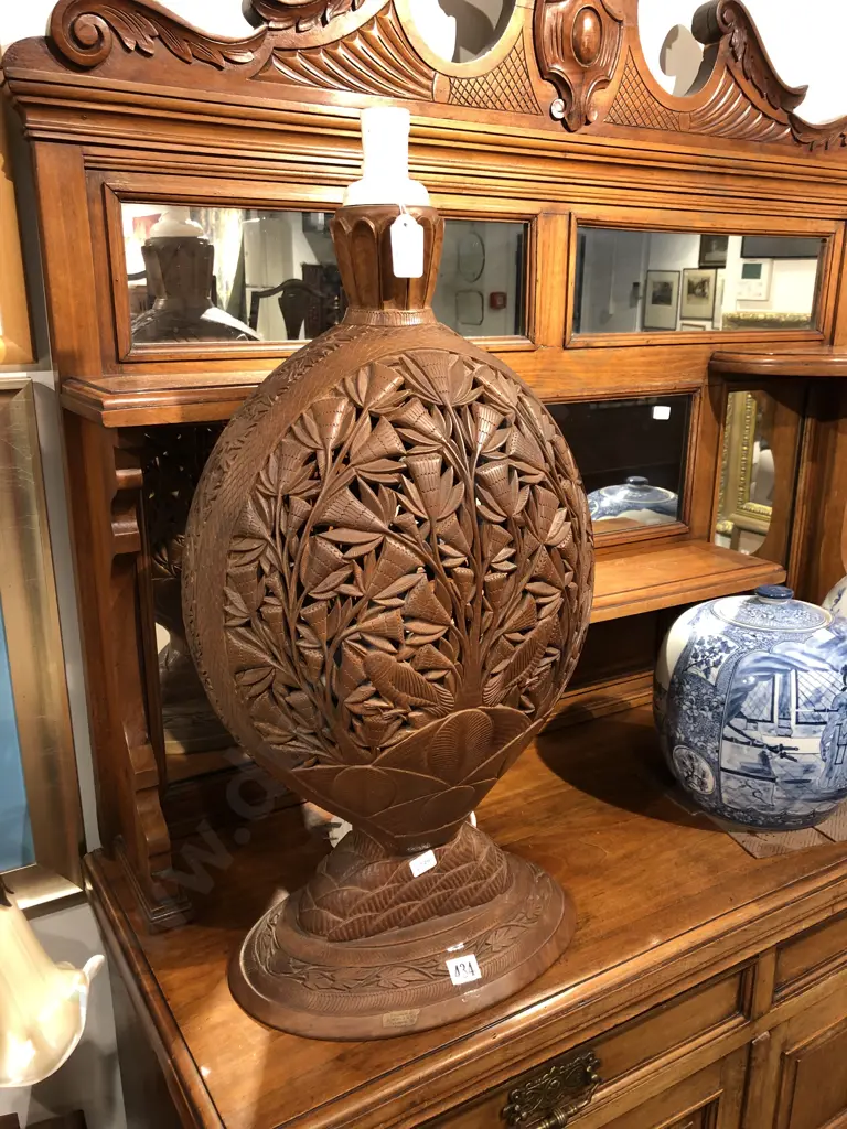 G M Malik & Co Carved Wooden Table Lamp Image 1++