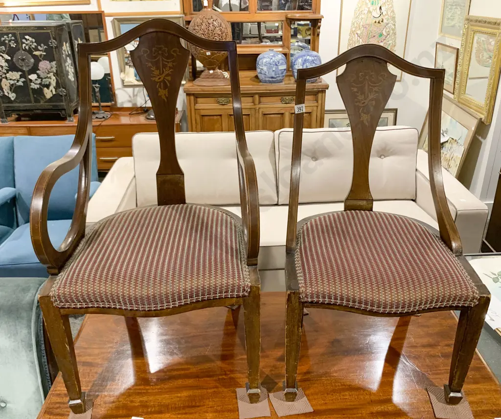 Two Edwardian Sheraton Revival Armchairs Image 1++