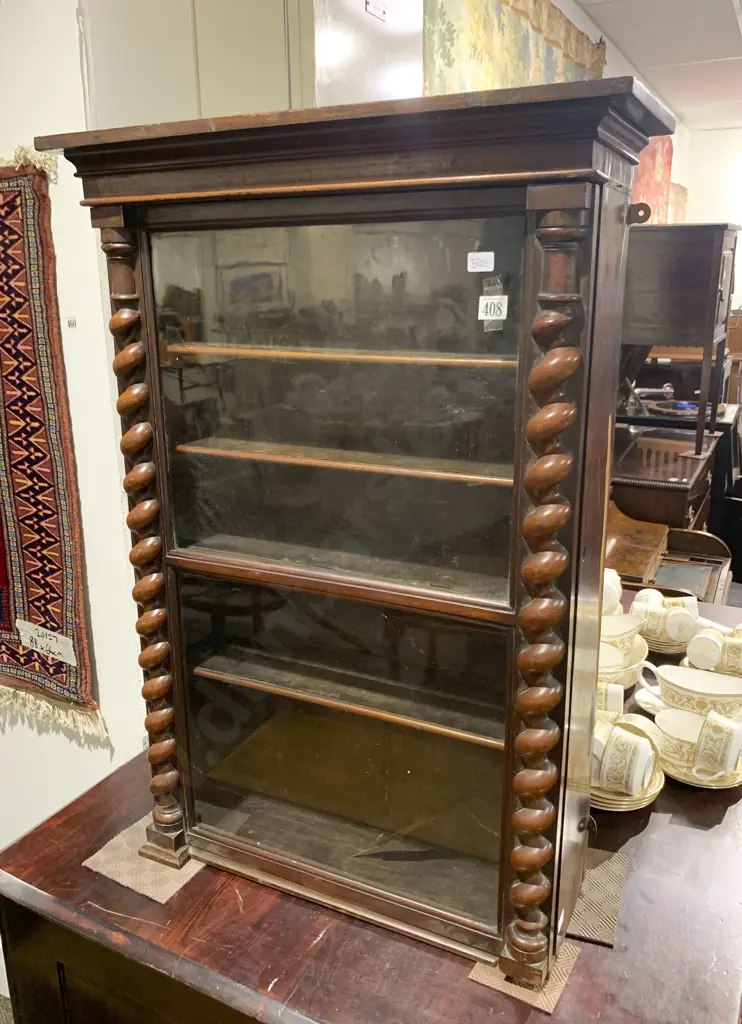 Victorian Wall Cabinet with Barley Twist Uprights (Veener fault) Image 1++