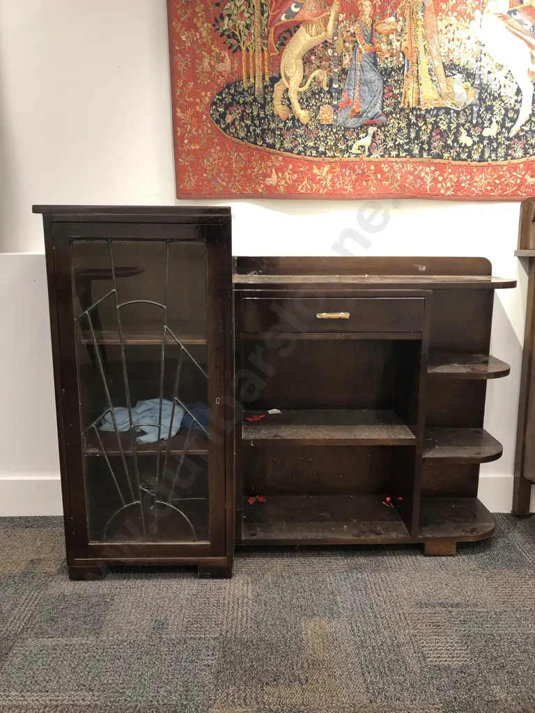Oak Bookcase Cabinet with Leadlight Door (crack to glass) Image 1++