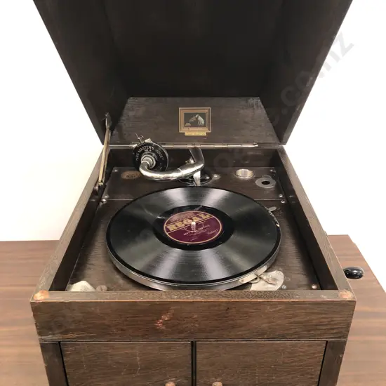 His Masters Voice Gramophone in Oak Case