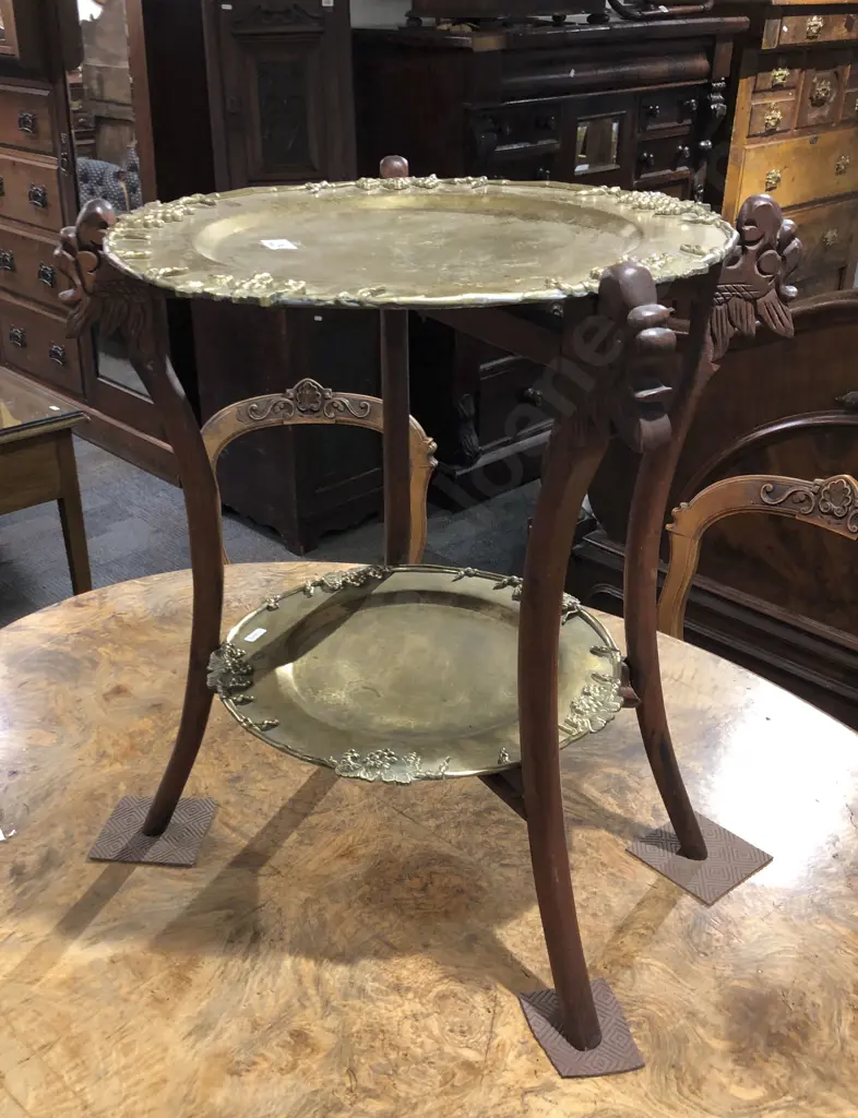 Two Tier Brass Tray Occasional Table Image 1++