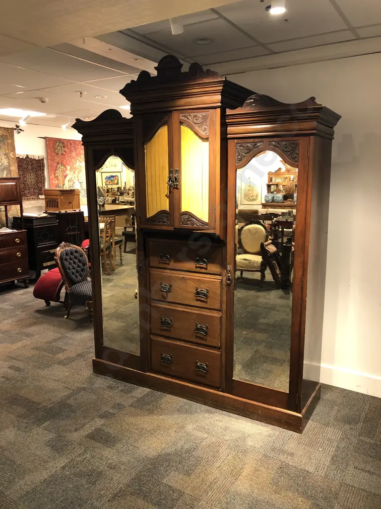 Large Art Nouveau Mirrored Door Wardrobe (Borer) Image 1++