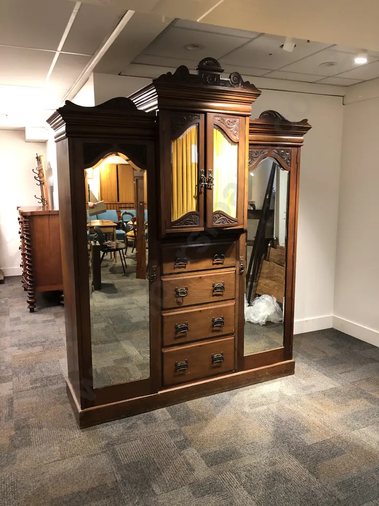 Large Art Nouveau Mirrored Door Wardrobe (Borer) Image 1++