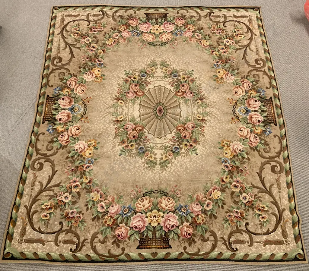 Vintage Aubusson Style Carpet Square Image 1++