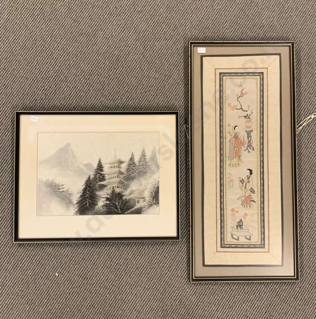 Two Framed Chinese Silk Art Works Image 1++