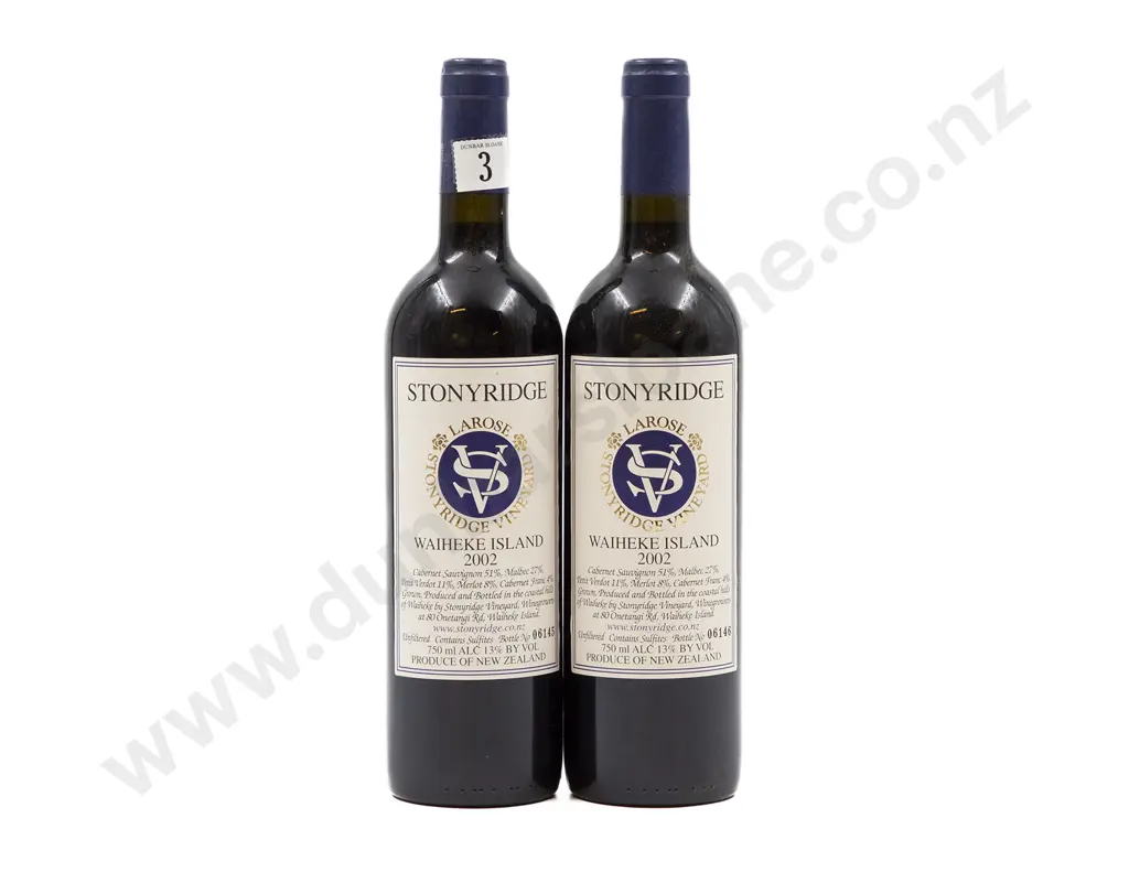 2 bottles NZ 2002 Stonyridge Vineyard Larose Waiheke Island Image 1++