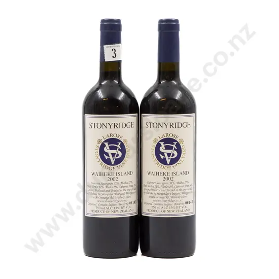 2 bottles NZ 2002 Stonyridge Vineyard Larose Waiheke Island