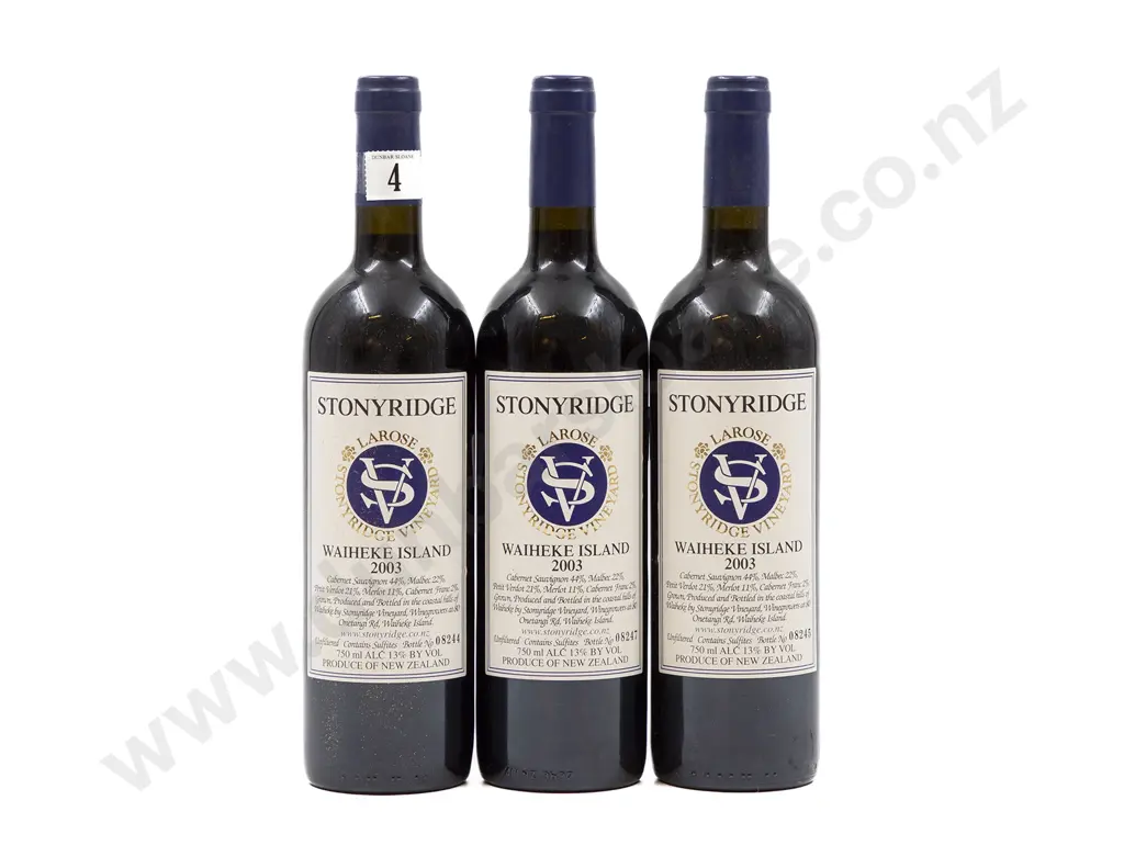 3 bottles NZ 2003 Stonyridge Vineyard Larose Waiheke Island Image 1++