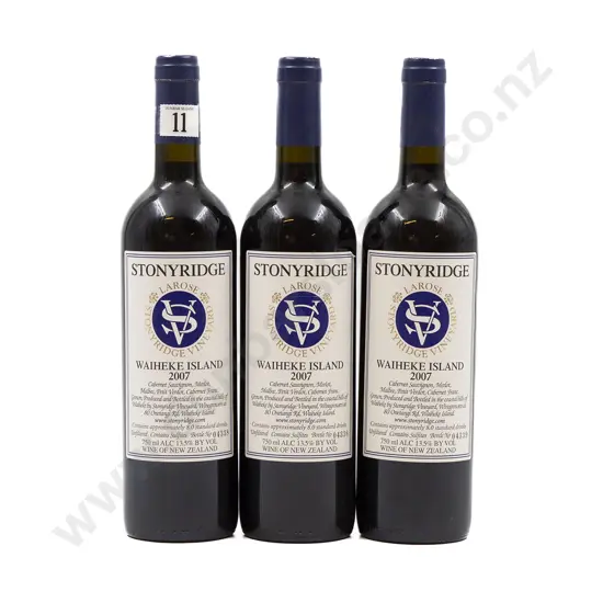 3 bottles NZ 2007 Stonyridge Vineyard Larose Waiheke Island