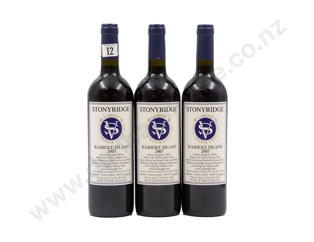 3 bottles NZ 2007 Stonyridge Vineyard Larose Waiheke Island Image 1++