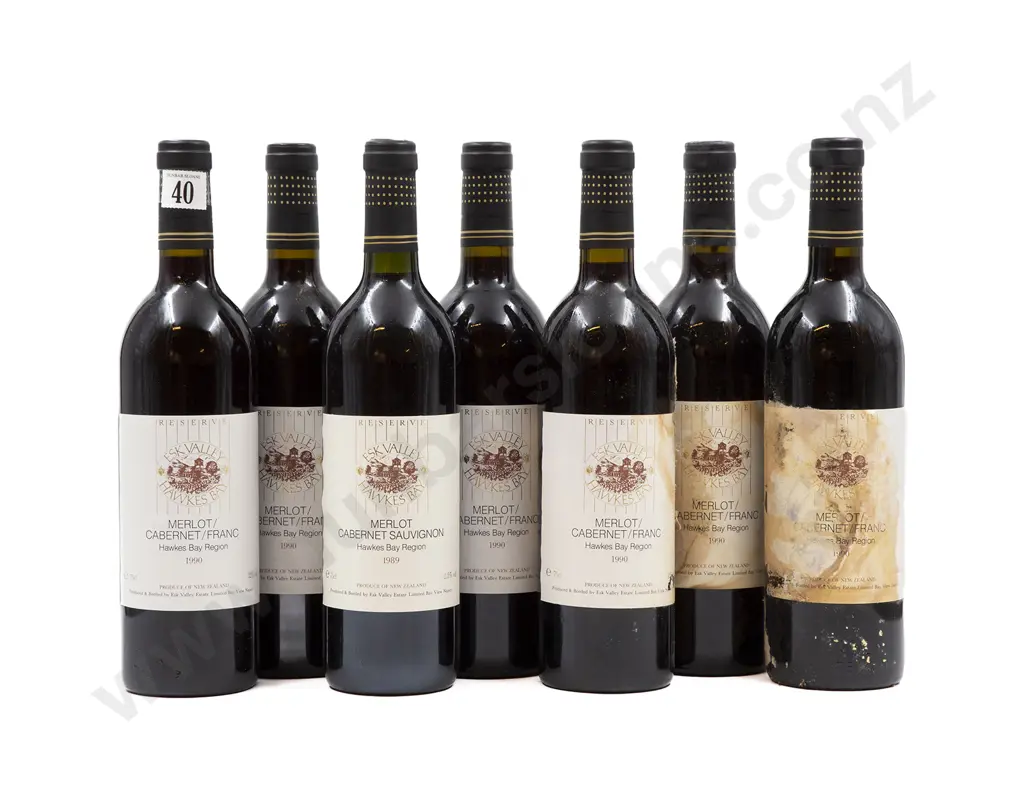 6 bottles 1990 Reserve Esk Valley Merlot/Cabernet /Franc Image 1++