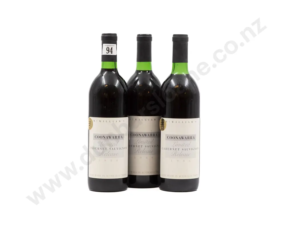3 bottles 1986 McWilliams Coonawarra Cabernet Sauvignon Limited Release Image 1++