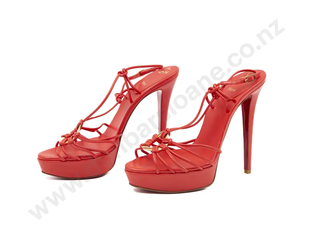 Christian Louboutin Coral Red Leather Discolilou Platform Sandals Image 1++